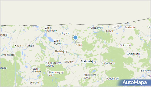 mapa Kruki, Kruki gmina Banie Mazurskie na mapie Targeo